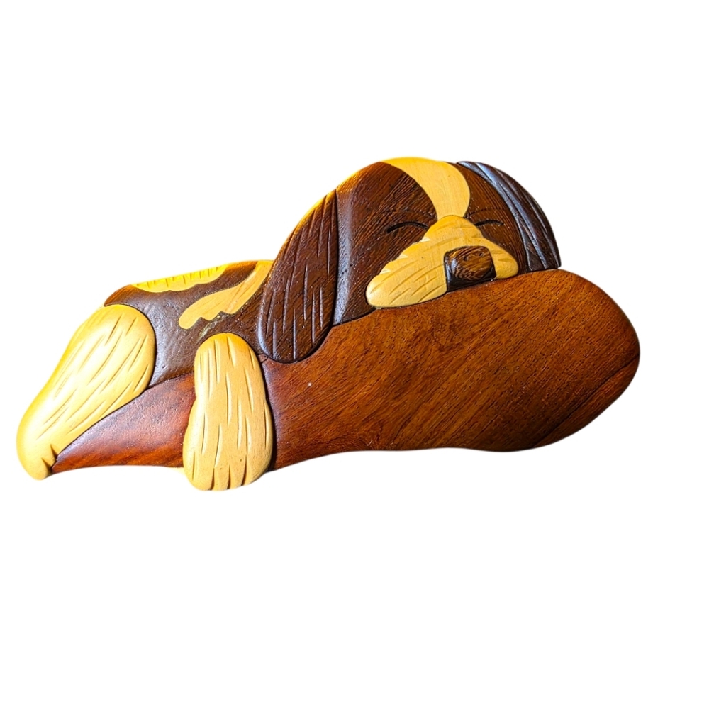 Carved Wooden Puppy Puzzle Box